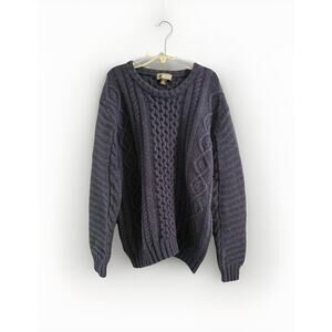 Loft 604 Men’s Natural Cable Knit Wool Navy Blue Fishermans Sweater Size Large